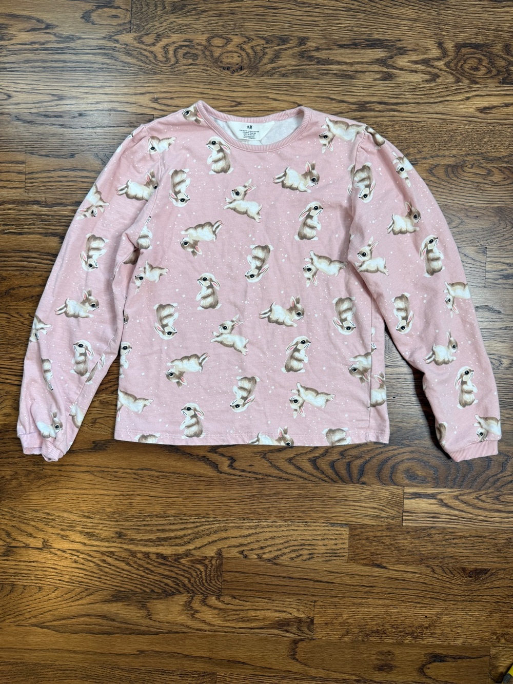 H&M Girls Pink All Over Bunny Print Top Size 8-10